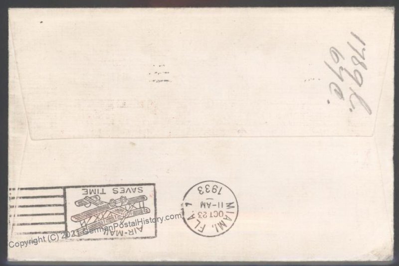 USA 1933 Graf Zeppelin Si241C Century of Progress C18 Cover Miami Friedri 103366