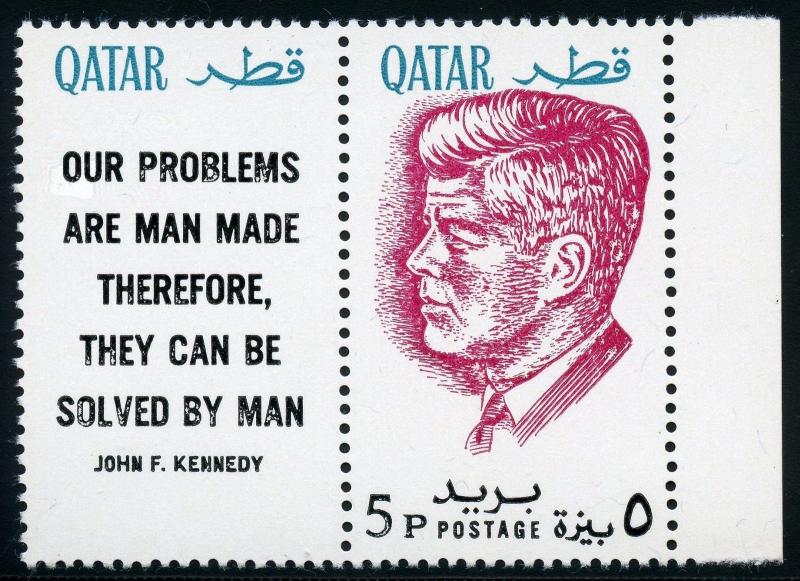 QATAR 1964  JOHN F. KENNEDY SCOTT 101 PERF WITH LABEL MINT NEVER HINGED