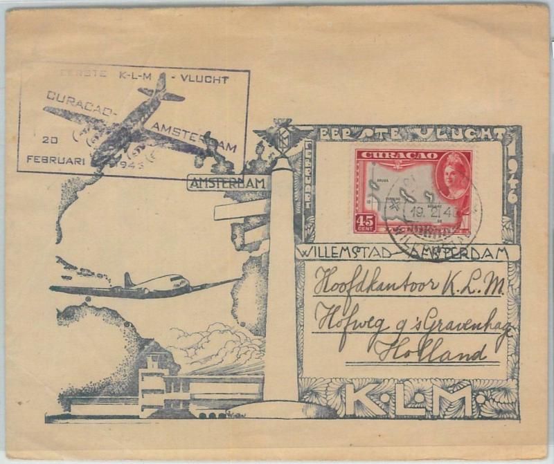 74613 - POSTAL HISTORY - First Flight COVER: Curacao - Amsterdam KLM 1946 - NICE