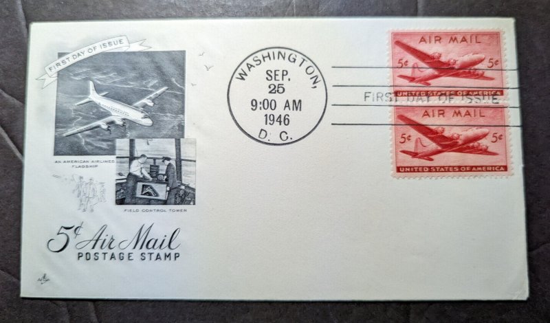 1946 USA Airmail First Day Cover FDC Washington DC Air Mail Postage Cachet