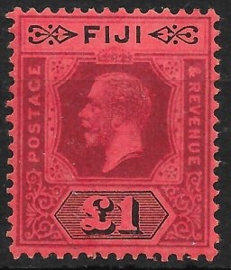 FIJI SG137a 1923 £1 PURPLE & BLACK ON RED DIE II MTD MINT