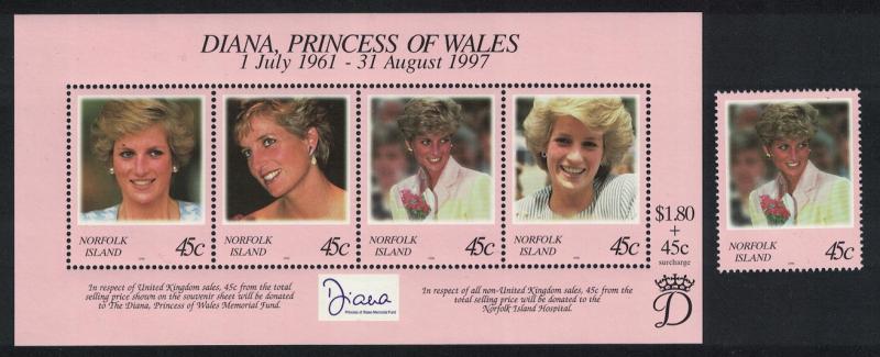 Norfolk Diana Princess of Wales Commemoration 1v+MS SG#664-MS665