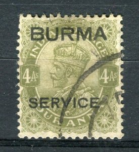 BURMA; 1937 early GV SERVICE issue fine used 4a. value