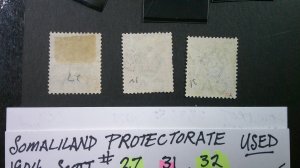 Somaliland Protectorate 1904 Scott# 27, 31, 32 USED F-VF