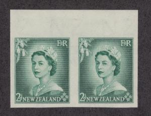 New Zealand Sc 291, SG 726 MNH. 1953 2p QEII, imperf sheet margin pair, VF