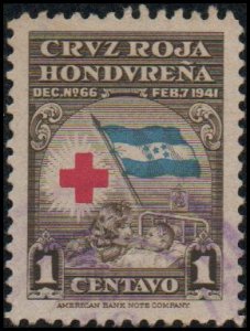 Honduras RA3 - Used - 1c Red Cross / Flag / Mother / Child (Sm. Tear LL) (1945)