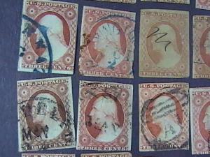 U.S.# 10-11 X 42 pieces-USED-MANY SHADES & CANCELS--WASHINGTON--1851-55