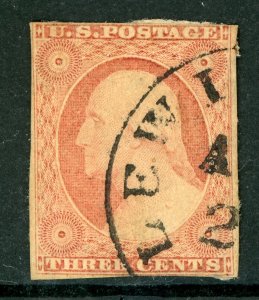 USA 1851 Washington 3¢ Intense Red Orange Scott #11A VFU R514