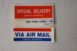 Special Delivery Airmail Etiquette Label seal charity employ epileptics epilepsy