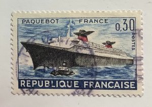France 1962 Scott 1018 used - 30c,  New French Liner France, Paquebot