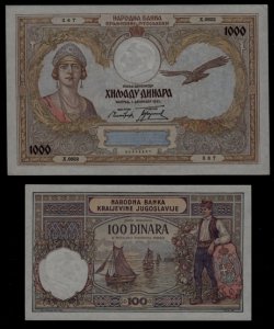 Yugoslavia 2 diff. banknotes 1929-31/ XF to UNC