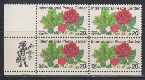 United States,  20c Peace Garden (SC# 2014) MNH ZIP BLOCK