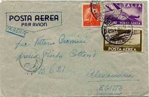 Air Mail Lire 25 and 50 Democratic for Alexandria in Egypt