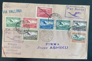 1925 Tirana Albania Early Aviation Cover To Korce First Airmail Stamp Set #C1-C7