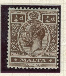 MALTA; 1914 early GV issue fine Mint hinged Shade of 1/4d. value