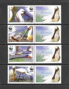 BIRDS - ROMANIA #4887-90 (WITH LABEL) WWF ISSUE  MNH