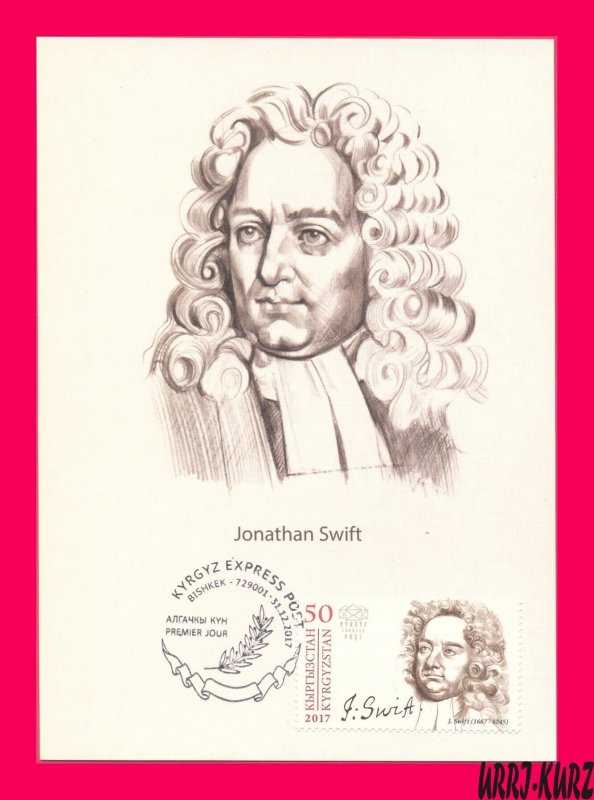 KYRGYZSTAN 2017 Famous People Writer Jonathan Swift (1667-1745) Maxicard Card