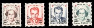 Monaco #288-291 Cat$51, 1951 Surcharges, set of four, lightly hinged