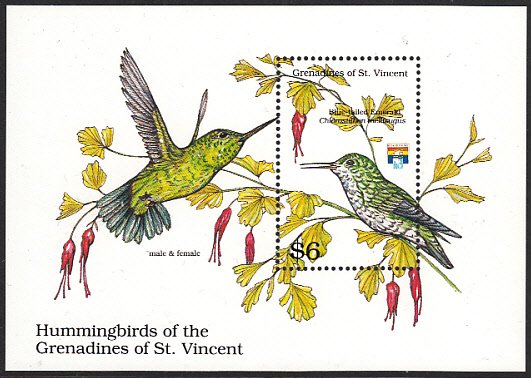 Grenadines of St Vincent 1992 MNH Sc 909 $6 Blue-tailed Emerald Hummingbird