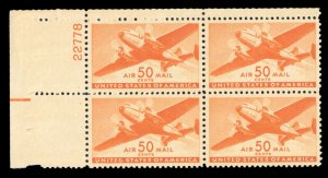 United States, Air Post #C31 Cat$47.50, 1941 50c orange, plate block of four,...