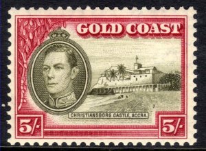 Gold Coast 1938 - 43 KGV1 5/-d Green & Carmine MM 11.8 x 12 perf SG 131 ( H516 )