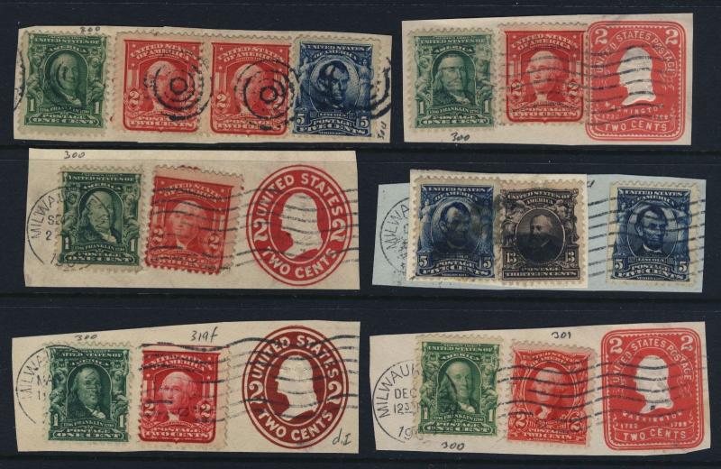 US - 1900s - NICE SELECTION USED ON SEVEN FRAGMENTS