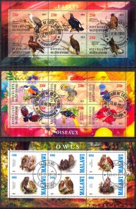 {g159} Ivory Coast Malawi 2013 Birds Owls Eagles 3 sh. Used / CTO Cinderella