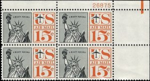 Scott # C63 1961 15c blk & org  Statue of Liberty  Plate Block - Upper Right ...