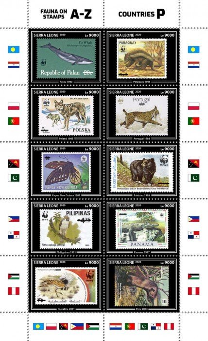 SIERRA LEONE - 2020 - Fauna on Stamps - Perf 10v Sheet - Mint Never Hinged