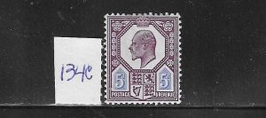 GREAT BRITAIN SCOTT #134C 1902-11 EDWARD VII 5D (CHALKY PAPER)- MINT LIGHTHINGED