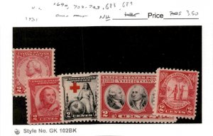 United States Postage Stamp, #690, 702-3, 683, 689 Mint NH, 1930-31 (AB)