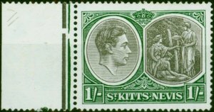 St Kitts Nevis 1950 1s Black & Green SG75c P.14 Chalk Fine LMM