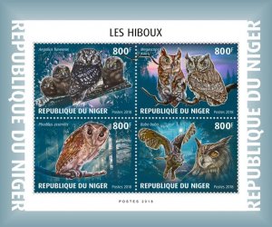 NIGER - 2018 - Owls - Perf 4v Sheet - Mint Never Hinged