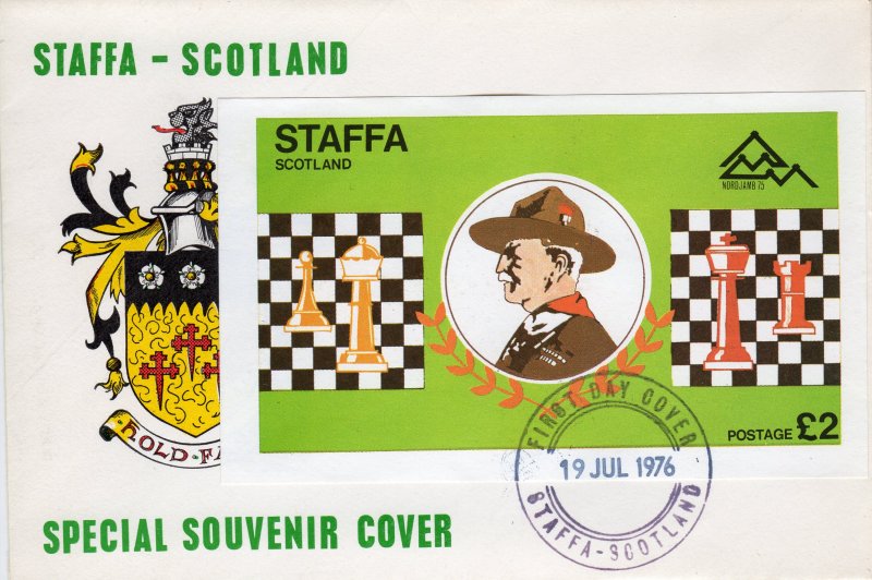 Staffa 1976 (Scotland) CHESS/SCOUTS DELUXE SOUVENIR SHEET   IMPERFORATED  FDC