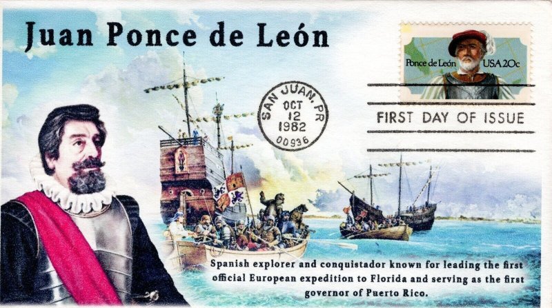 AO-2024, 1980, Ponce de Leon, Add-on Cachet, First Day Cover, Standard Postmark,