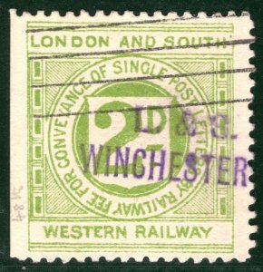 GB Hants L&SWR RAILWAY Letter Stamp 2d *WINCHESTER* STATION Violet Cancel BRW63