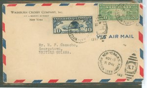 US C9/C10 1930 20c (Two mail planes over US map) + 10c (Linberg's plane) franking this early commercial air mail cover t...