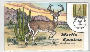 2010 COLLINS HANDPAINTED FDC ARTIST MARTIN RAMIREZ PAINTING DEER IN DESERT