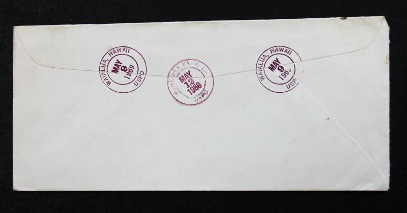 US Stamp Sc #C59 Strip of 3 + 1233 Pair on Registered Cover from Hawaii May 1969