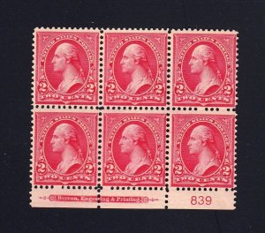 Scott #279b 2c Type IV Plate Block, Mint OG NH