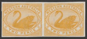 WESTERN AUSTRALIA 1898 Swan 2d IMPERF pair imprimatur. MNH **. 1 sheet existed.