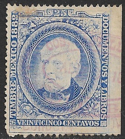 MEXICO REVENUES 1882 25c Laid PAPER DOCUMENTARY TAX CORDOVA Control Used DO79