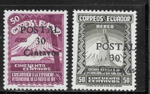 Ecuador Scott 434-35 Unused LHOG - 1944 Air Post Stamps Surcharged - SCV $0.80