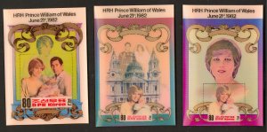 KOREA NORTH 1982 PRINCE WILLIAM'S Birth 3D Souvenir Sheet Set Sc 2242-2244 MNH