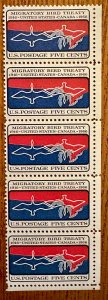 US #1306 Migratory Bird Treaty 5c 1966 strip of 5 Mint NH