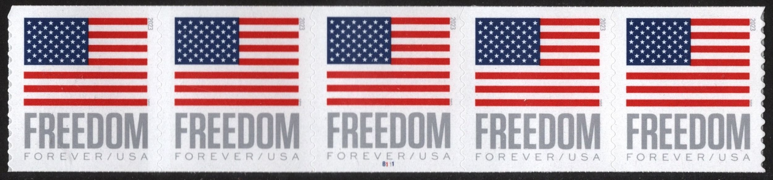 NEW ISSUE (Forever) Freedom U.S. Flag BCA Plate Strip of Five B111