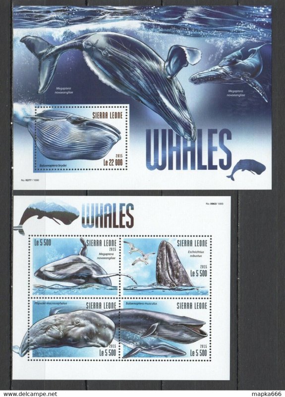 2015 Sierra Leone Fauna Marine Life Whales 1Kb+1Bl ** Stamps St611