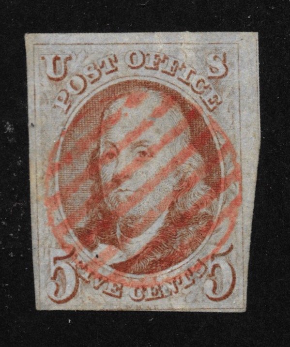 1b Used, 5c. Franklin, Orange- Brown, scv: $725, Free Insured Shipping