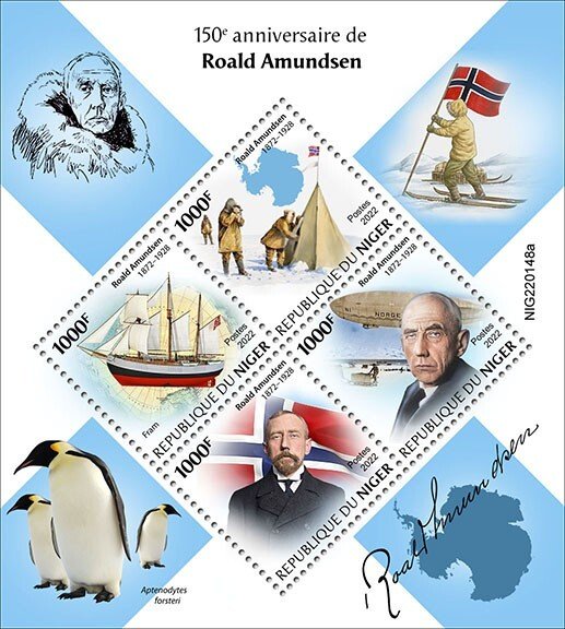 NIGER - 2022 - Roald Amundsen - Perf 4v Sheet - Mint Never Hinged