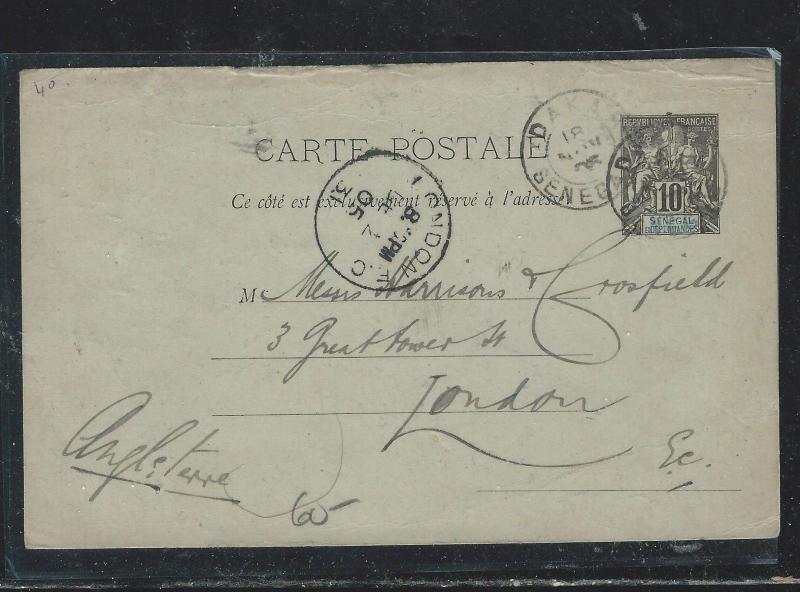 SENEGAL (PP2709B) 1905 10C  PSC TO LONDON  WITH MSG